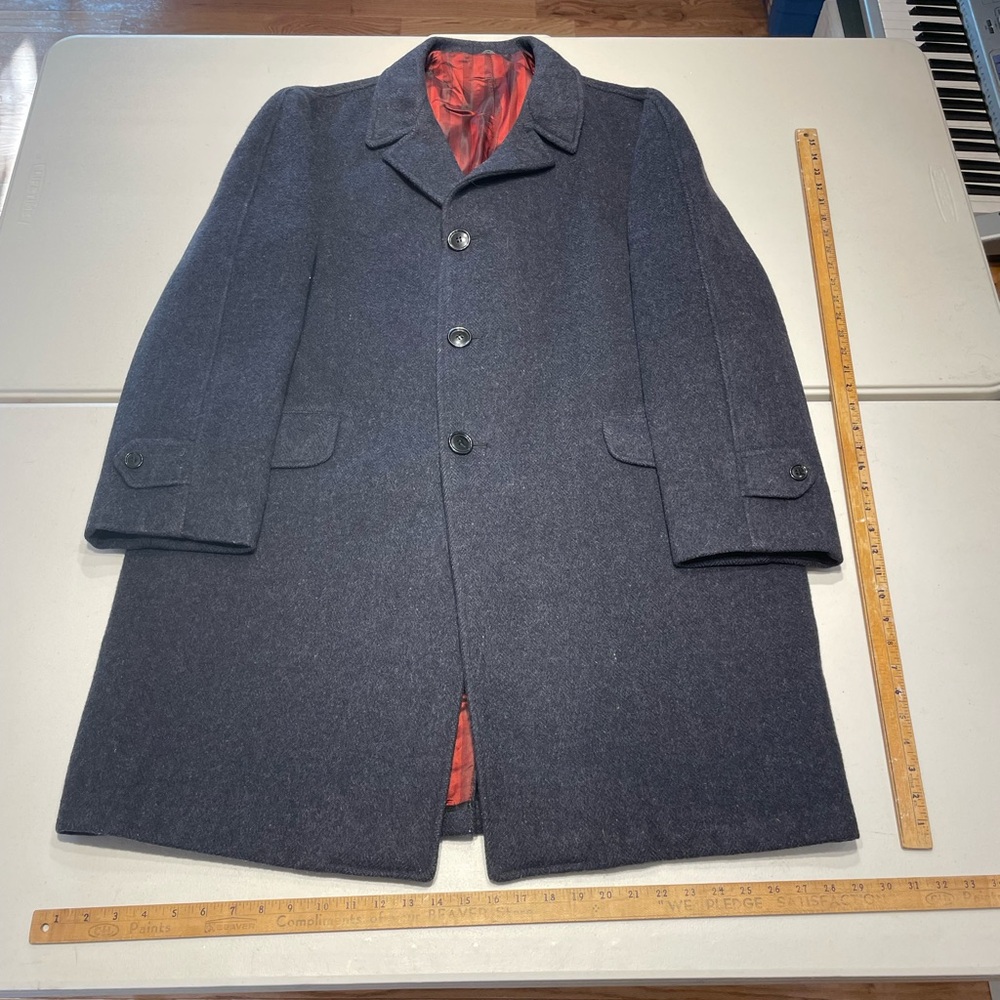 Men's Mid-Blue Herringbone Overcoat size 56/46 (XL)